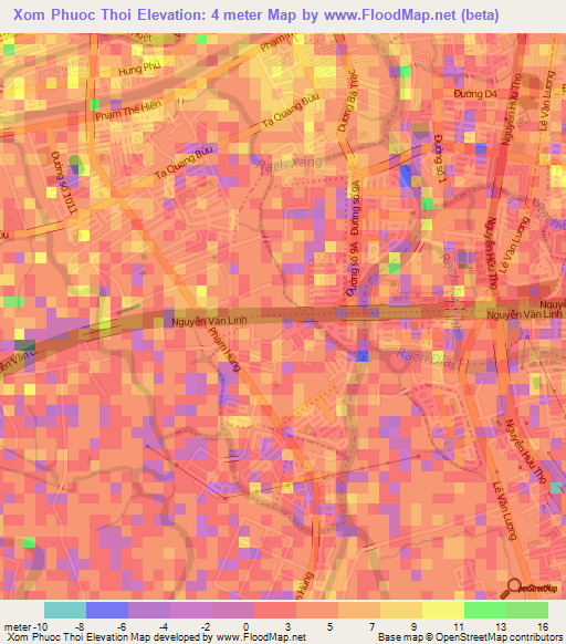 Xom Phuoc Thoi,Vietnam Elevation Map