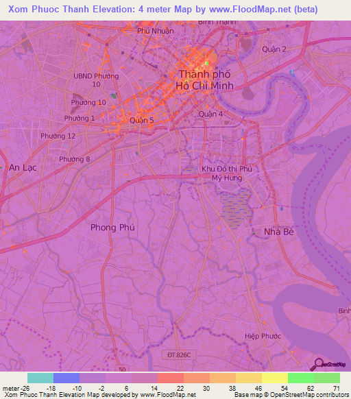 Xom Phuoc Thanh,Vietnam Elevation Map