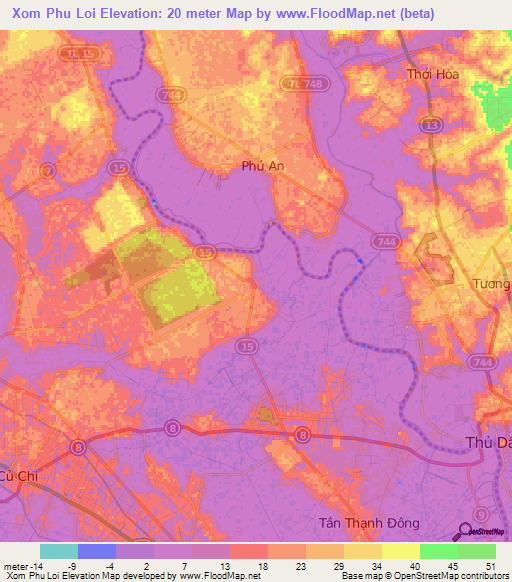 Xom Phu Loi,Vietnam Elevation Map