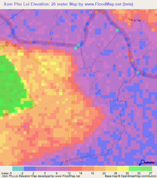 Xom Phu Loi,Vietnam Elevation Map