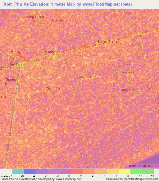 Xom Phu Ke,Vietnam Elevation Map