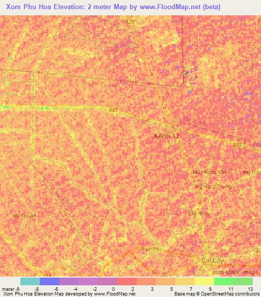 Xom Phu Hoa,Vietnam Elevation Map