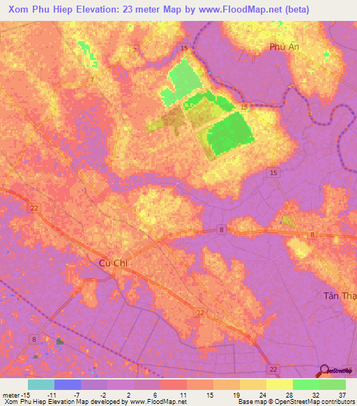 Xom Phu Hiep,Vietnam Elevation Map