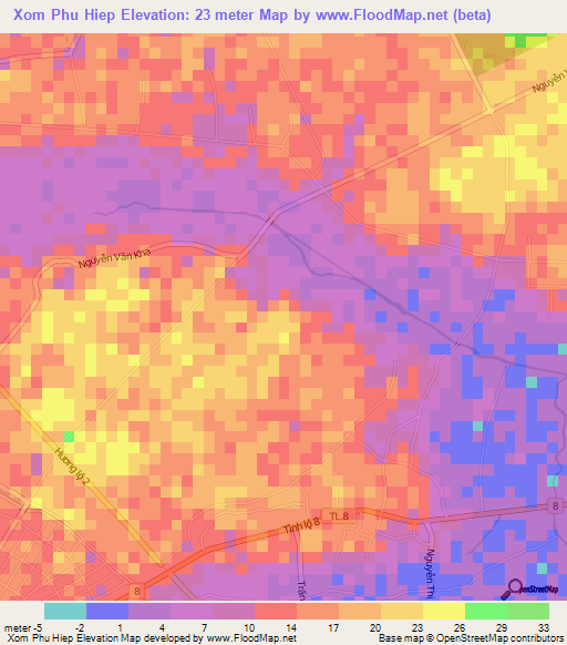 Xom Phu Hiep,Vietnam Elevation Map