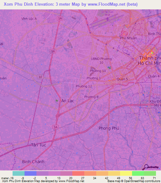 Xom Phu Dinh,Vietnam Elevation Map