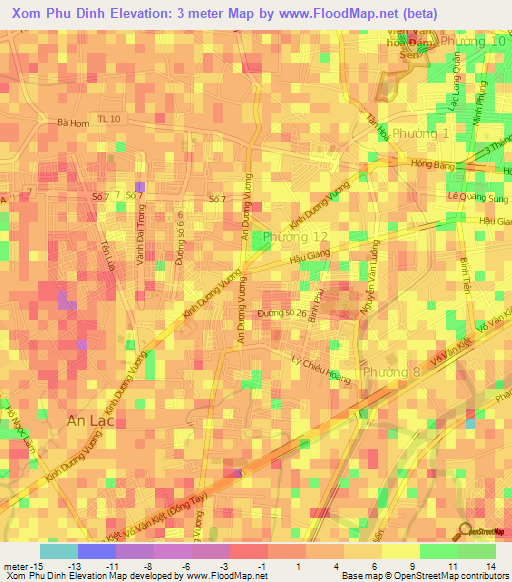 Xom Phu Dinh,Vietnam Elevation Map