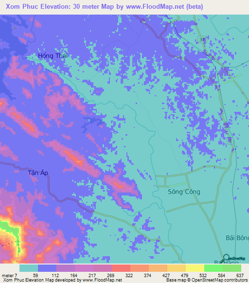 Xom Phuc,Vietnam Elevation Map