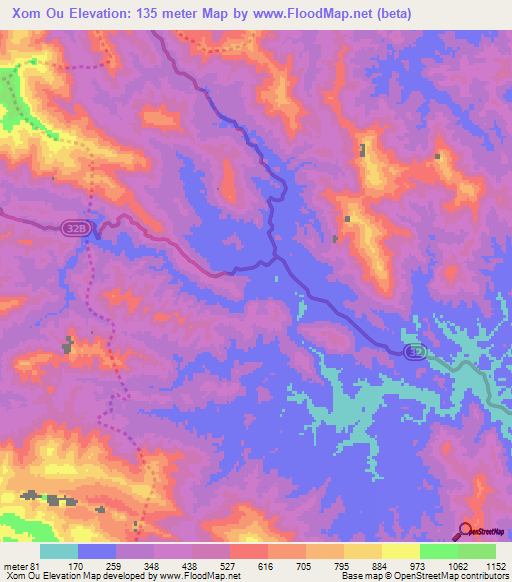 Xom Ou,Vietnam Elevation Map