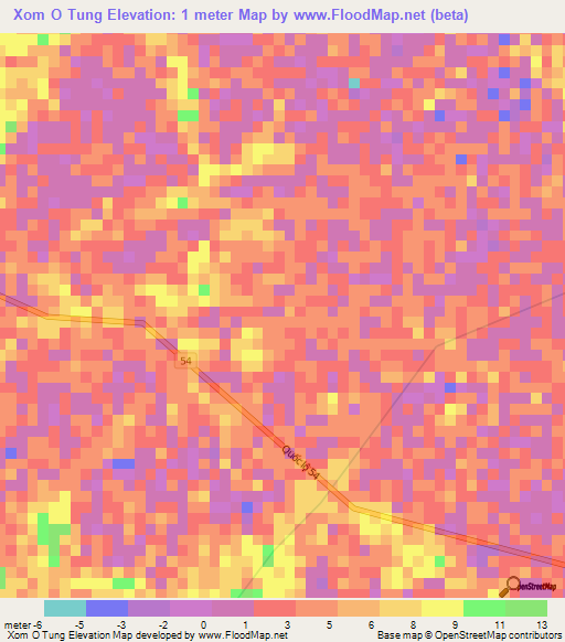 Xom O Tung,Vietnam Elevation Map