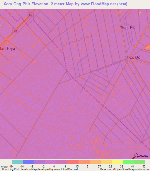 Xom Ong Phit,Vietnam Elevation Map