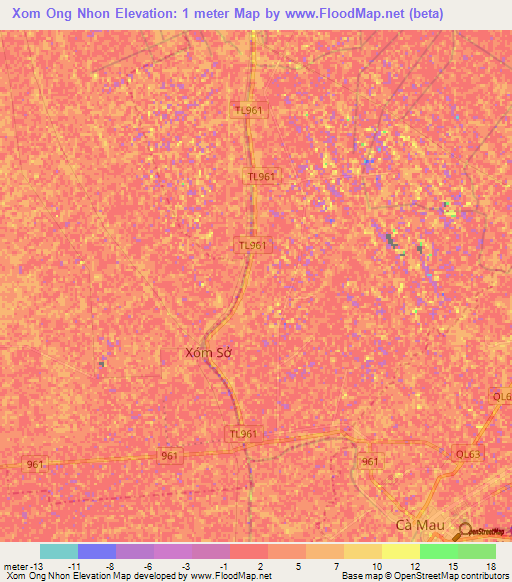 Xom Ong Nhon,Vietnam Elevation Map