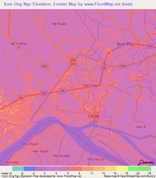 Xom Ong Ngu,Vietnam Elevation Map