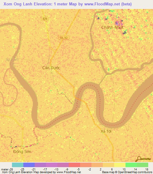 Xom Ong Lanh,Vietnam Elevation Map