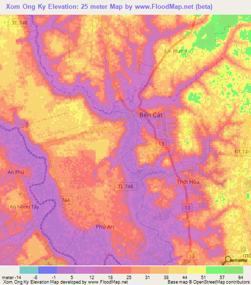 Xom Ong Ky,Vietnam Elevation Map