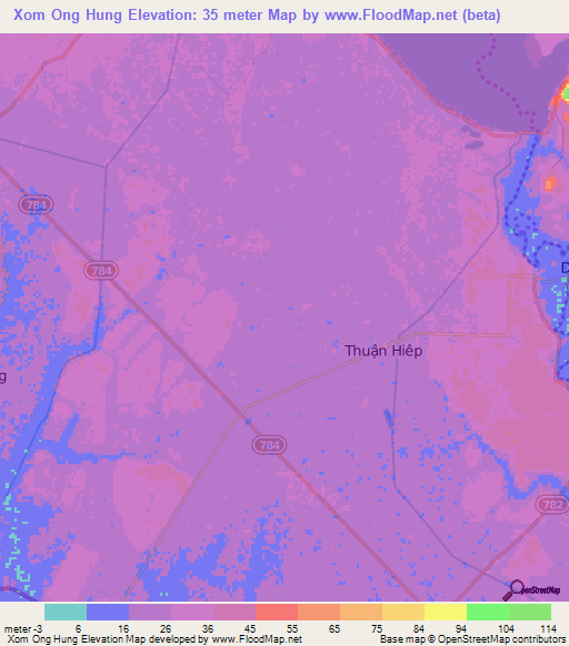 Xom Ong Hung,Vietnam Elevation Map