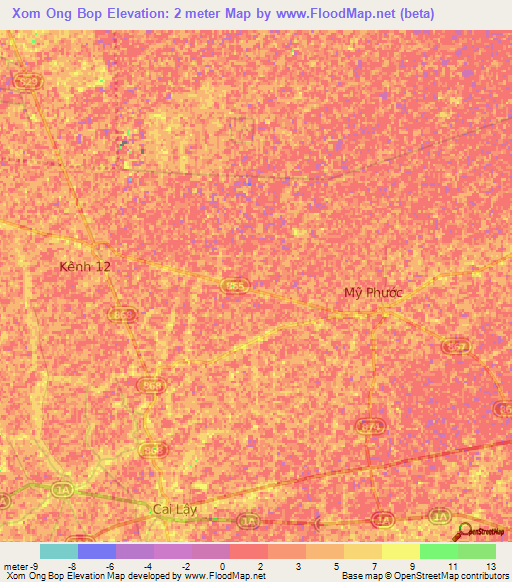 Xom Ong Bop,Vietnam Elevation Map