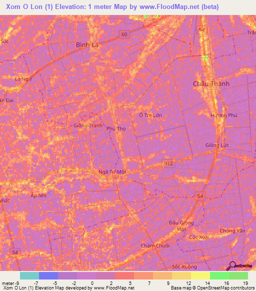 Xom O Lon (1),Vietnam Elevation Map