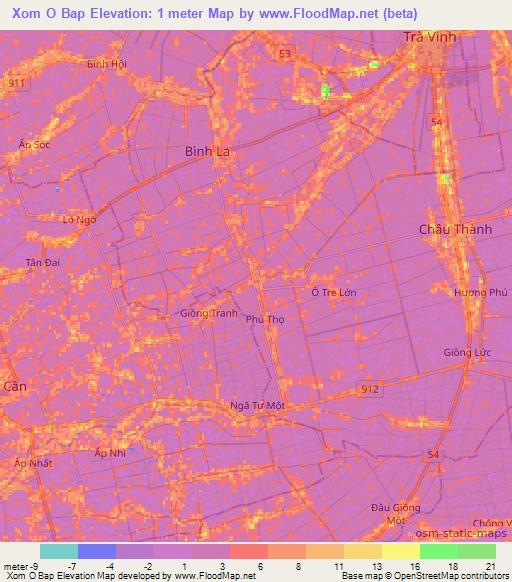 Xom O Bap,Vietnam Elevation Map