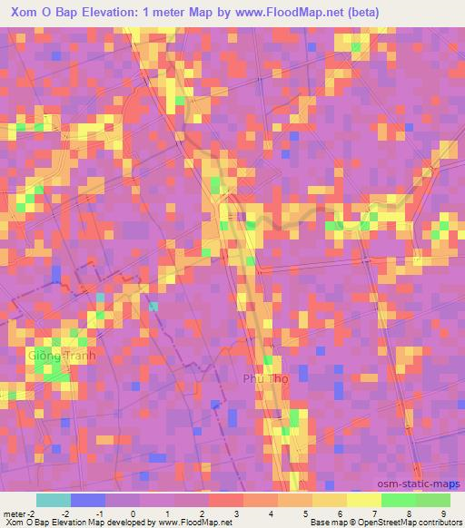 Xom O Bap,Vietnam Elevation Map