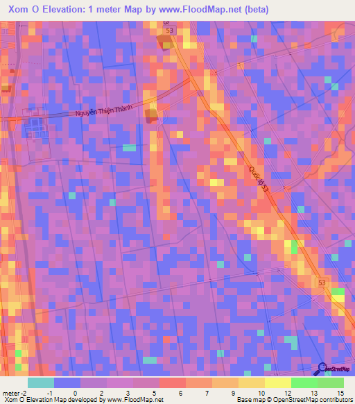 Xom O,Vietnam Elevation Map