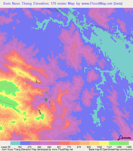 Xom Nuoc Thang,Vietnam Elevation Map