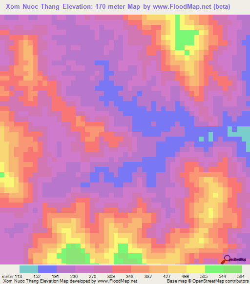 Xom Nuoc Thang,Vietnam Elevation Map