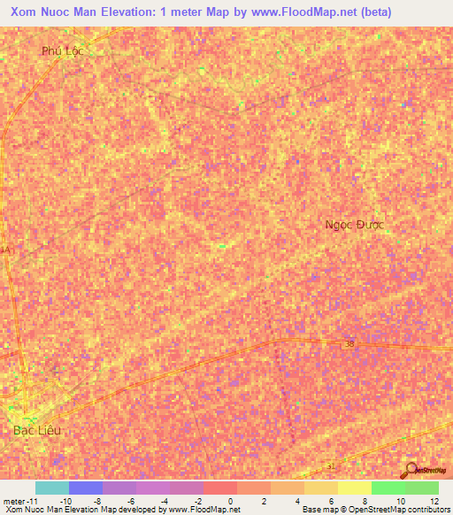 Xom Nuoc Man,Vietnam Elevation Map