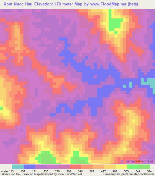 Xom Nuoc Hau,Vietnam Elevation Map