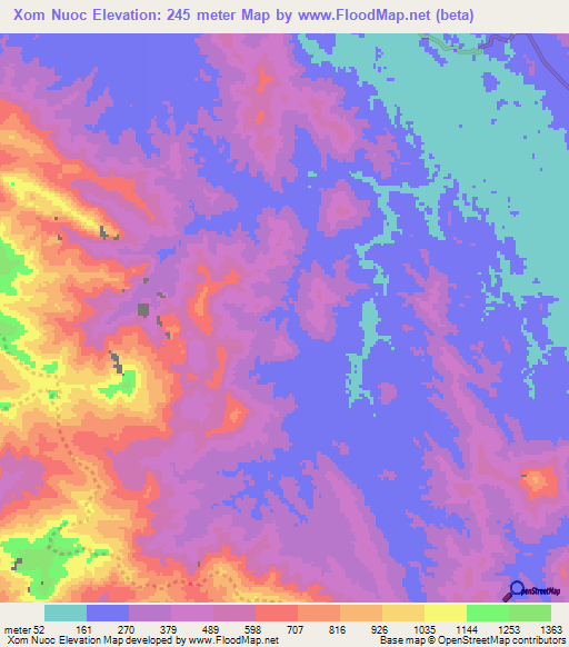 Xom Nuoc,Vietnam Elevation Map