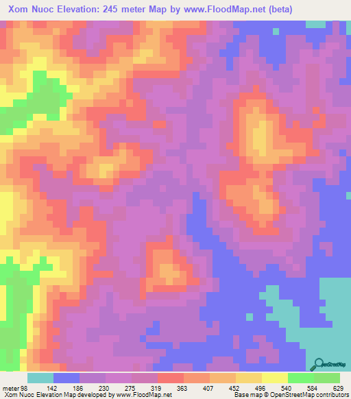 Xom Nuoc,Vietnam Elevation Map