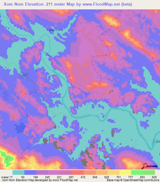 Xom Nom,Vietnam Elevation Map