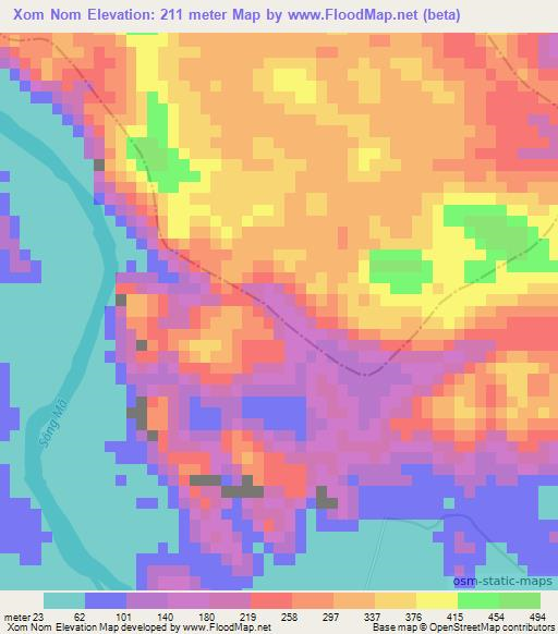 Xom Nom,Vietnam Elevation Map