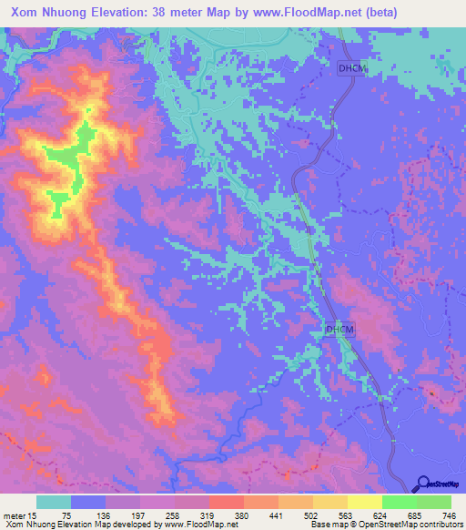 Xom Nhuong,Vietnam Elevation Map