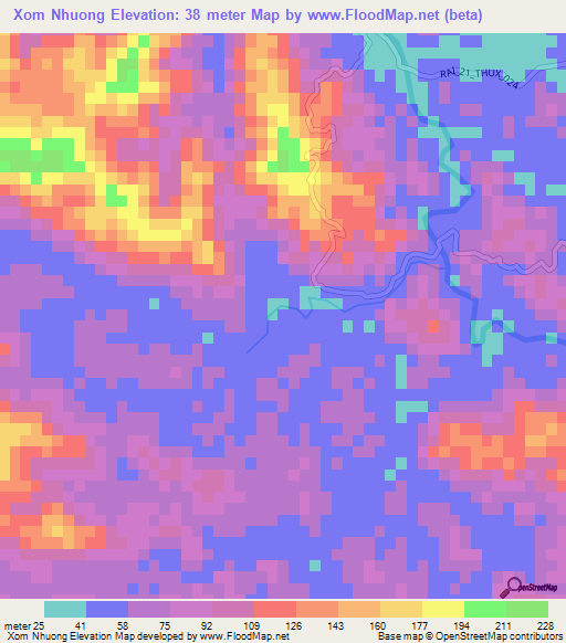 Xom Nhuong,Vietnam Elevation Map