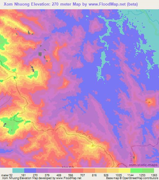 Xom Nhuong,Vietnam Elevation Map