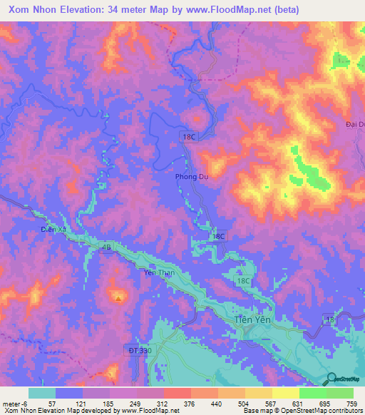 Xom Nhon,Vietnam Elevation Map