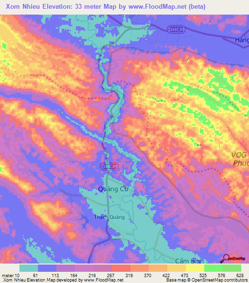 Xom Nhieu,Vietnam Elevation Map