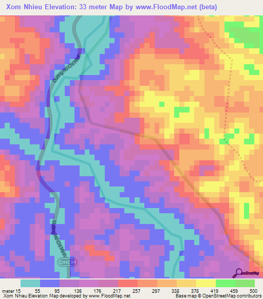 Xom Nhieu,Vietnam Elevation Map