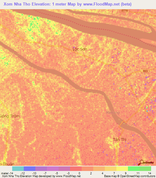 Xom Nha Tho,Vietnam Elevation Map