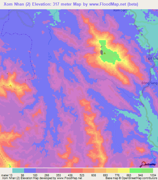 Xom Nhan (2),Vietnam Elevation Map