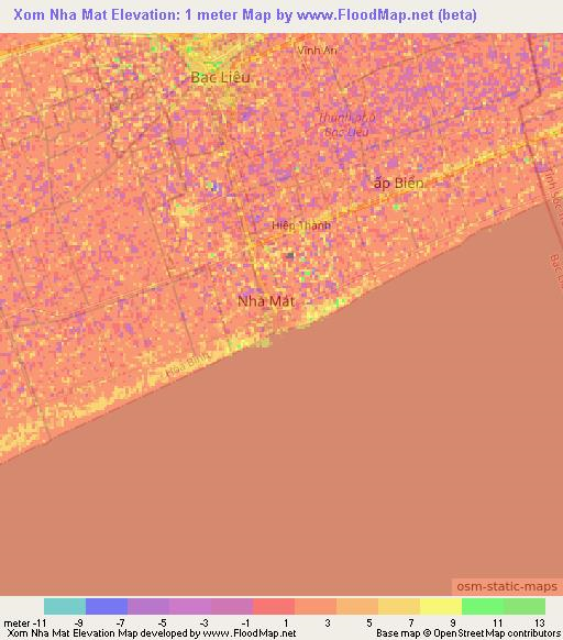 Xom Nha Mat,Vietnam Elevation Map