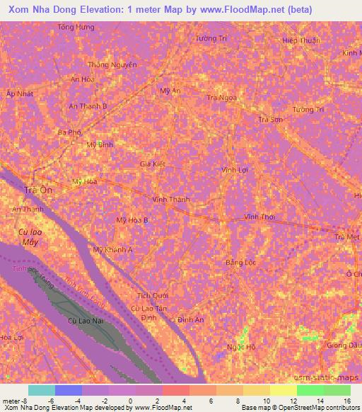 Xom Nha Dong,Vietnam Elevation Map