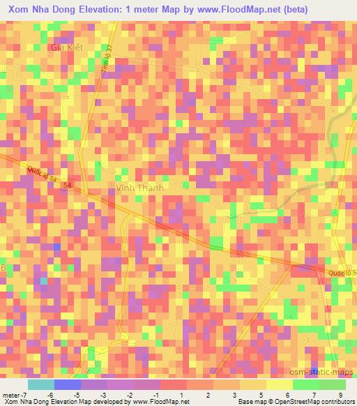Xom Nha Dong,Vietnam Elevation Map