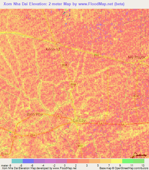 Xom Nha Dai,Vietnam Elevation Map