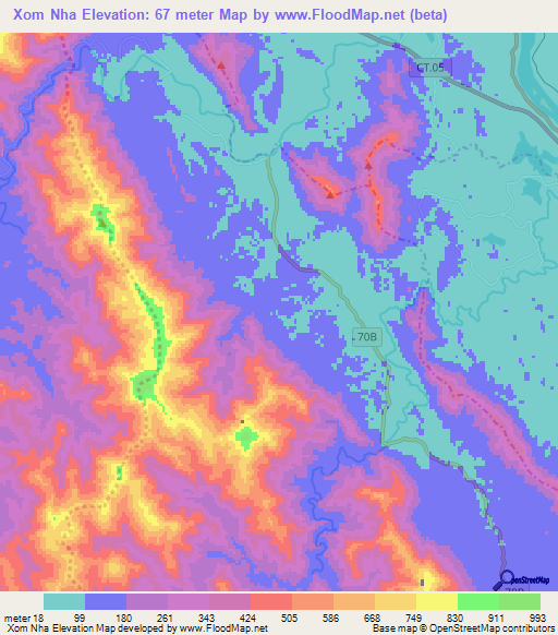 Xom Nha,Vietnam Elevation Map