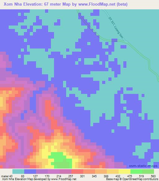 Xom Nha,Vietnam Elevation Map