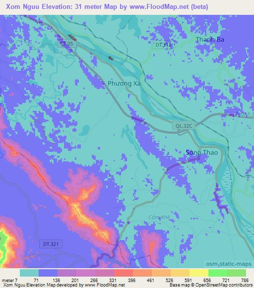 Xom Nguu,Vietnam Elevation Map