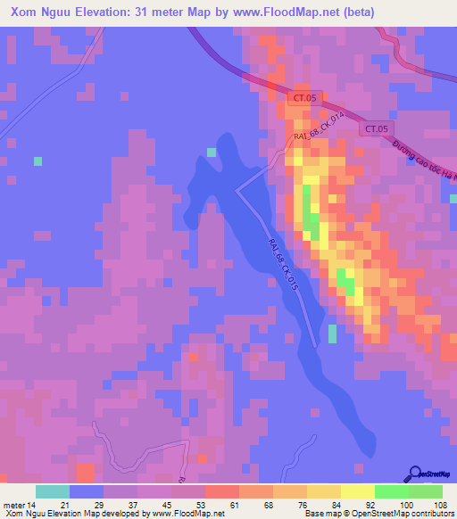 Xom Nguu,Vietnam Elevation Map