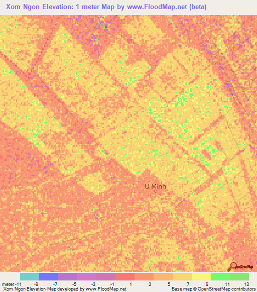 Xom Ngon,Vietnam Elevation Map