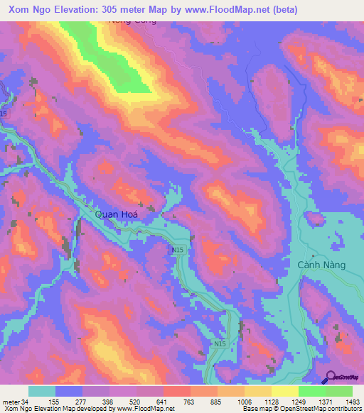 Xom Ngo,Vietnam Elevation Map